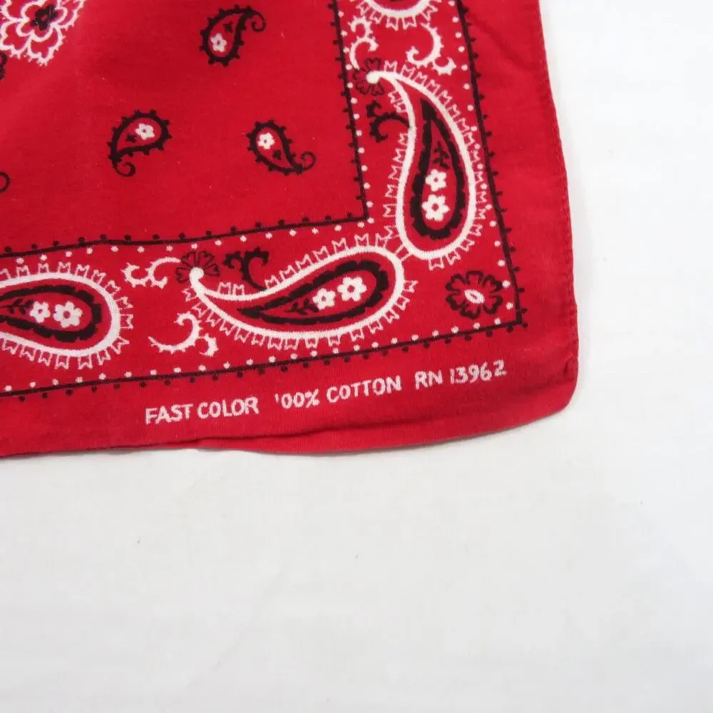 Fast Color Bandana Kerchief Hankie Red White Black Paisley Cotton 20.5 x 19